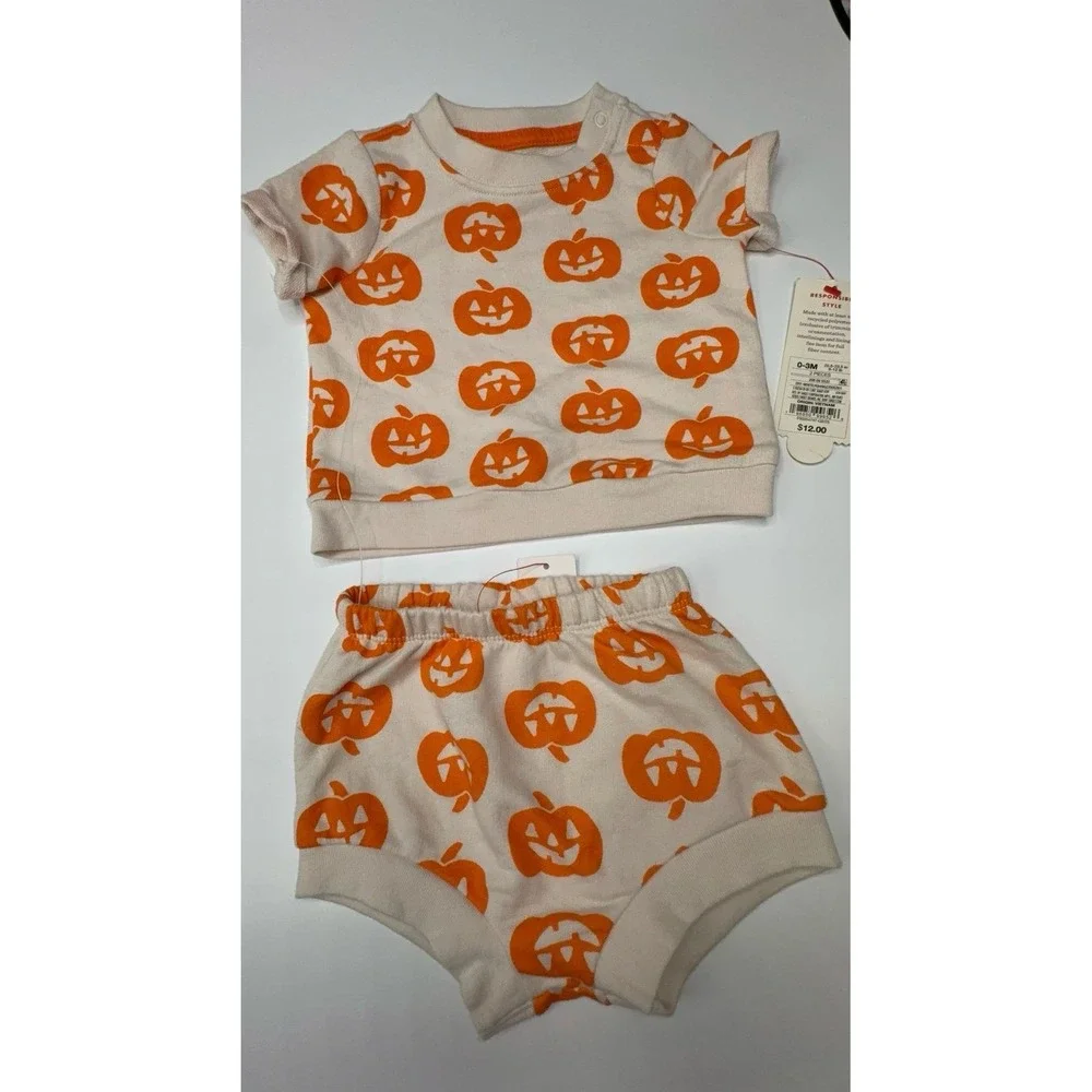 NEW infant size 0-3 months off white and pumpkin orange two piece outfit. Unisex